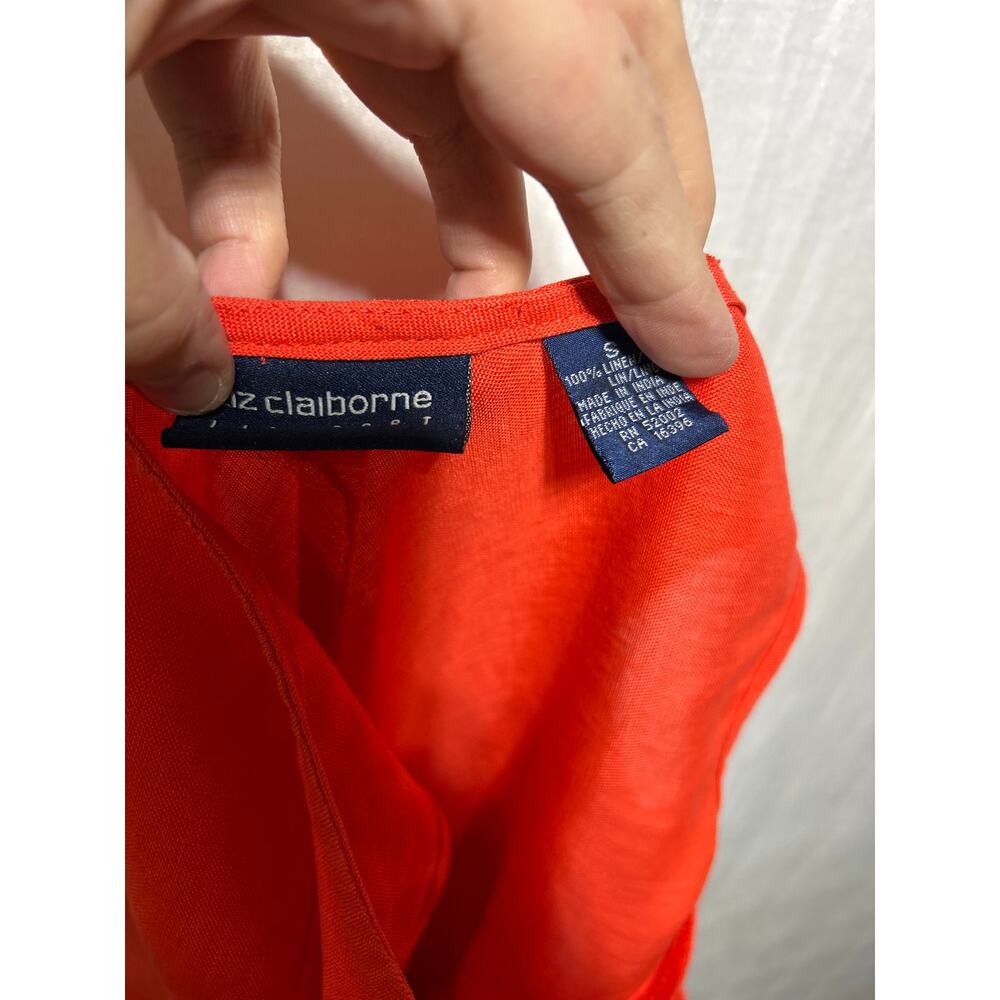 Liz Claiborne Dress Small Orange 100% Linen Shift Sleeveless Knee Length - Picture 6 of 6
